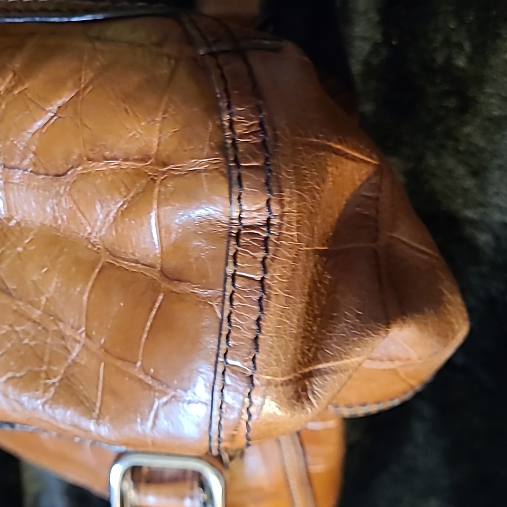 FOSSIL Croc Embossed Leather Shoulder Bag Purse 12" x 8" - Brown - Picture 15 of 16